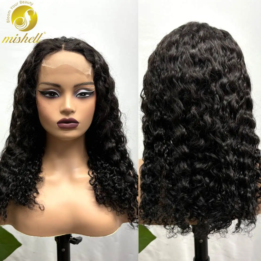 

250% Density Natural Water Wave Human Hair Wigs 20inch 4x4 Transparent Lace Closure Curly Hair Wigs for Women PrePlucked Remy