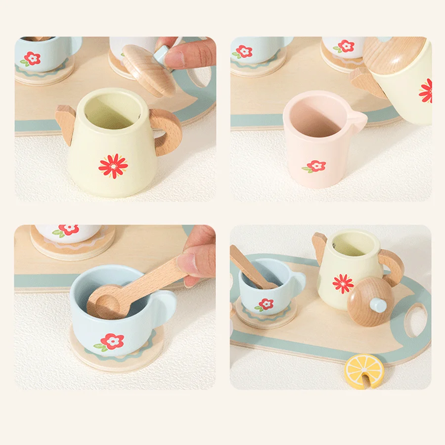 Houten Afternoon Tea Set Speelgoed Fantasiespel Kinderkeuken Voedsel Speelgoed Imitatie Spel Vroeg Educatief Speelgoed voor Kinderdagcadeau