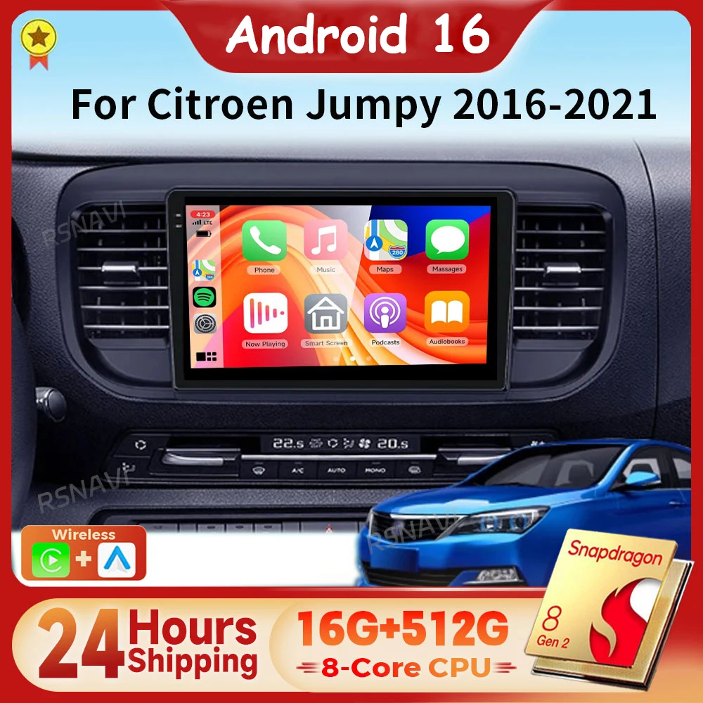 Android 16 Carplay Auto 2K Screen Car Radio Multimedia Player For Citroen Jumpy 3 SpaceTourer 2016 - 2021 Video 24-Hour Shipping
