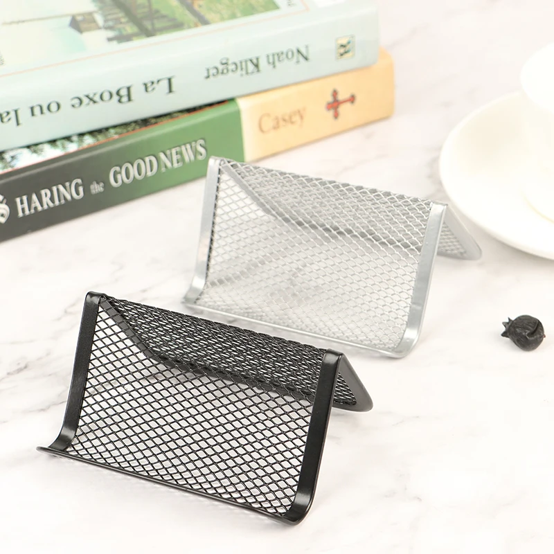 Metal Mesh Portable Business Card Holder Display Stand Home Desk Storage Stand