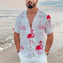 Flamingo Style Fashion Hawaiian Beach Vacation 3D Print Flower Social Shirt For Blouse Men Casual Y2k Vintage Camisas Casuais