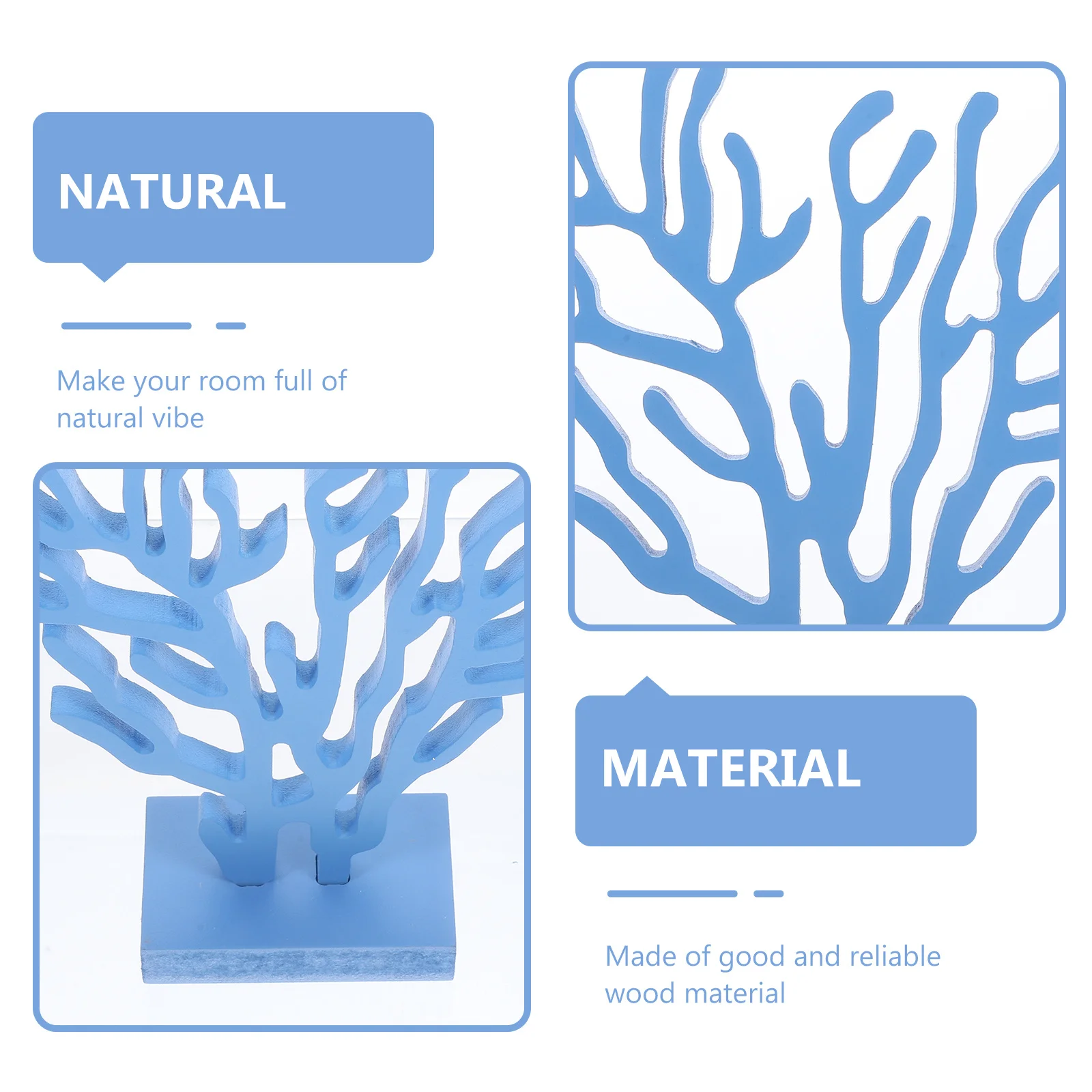 

3Pcs Wood Craft Coral Decor Mediterranean Themed Desktop Ornament Realistic Wooden Table Decor for Home Office