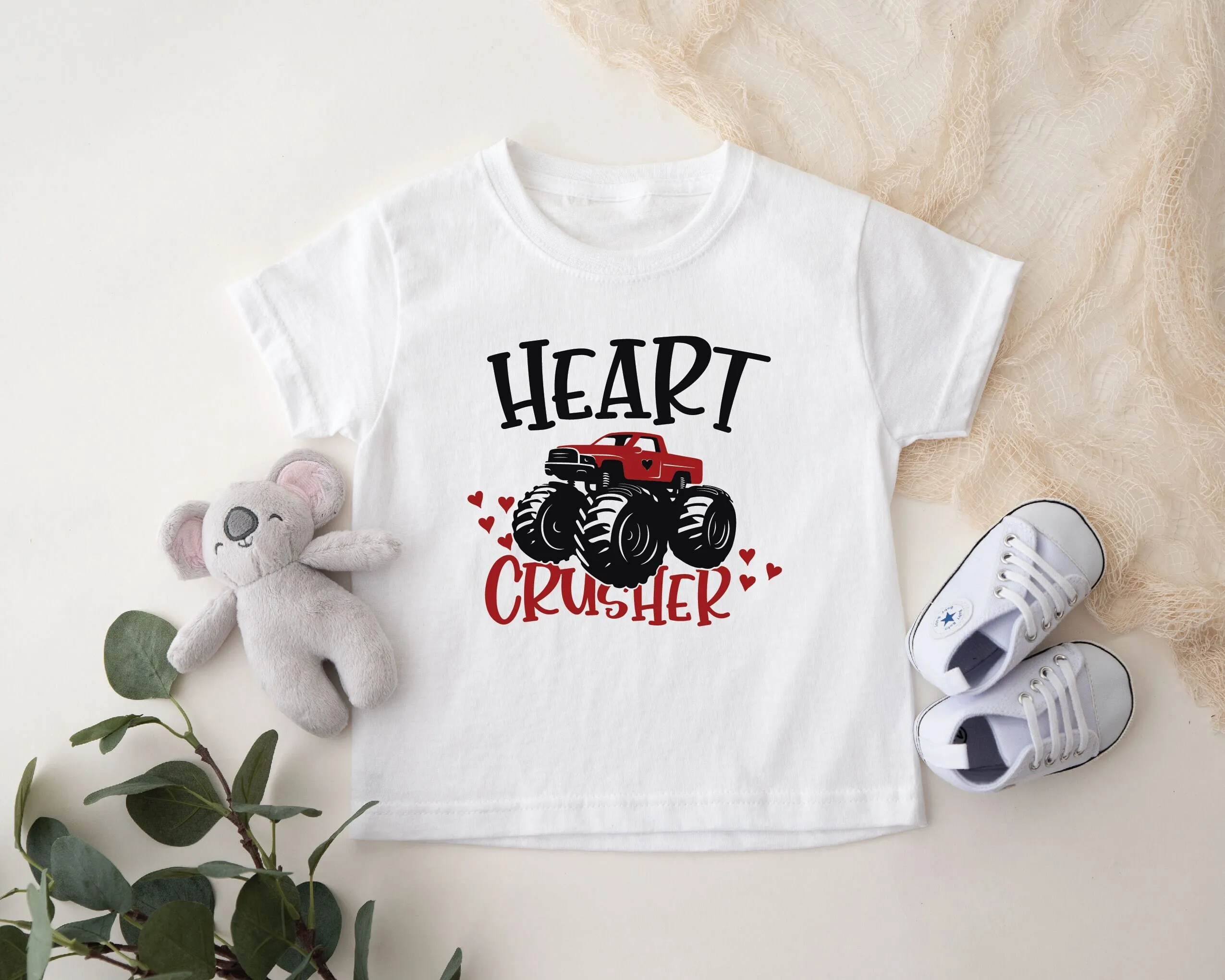 Heart Crusher Truck Valentine'S Toddler T Shirt Kids Valentine Outfits Cute Girls Valentines Day