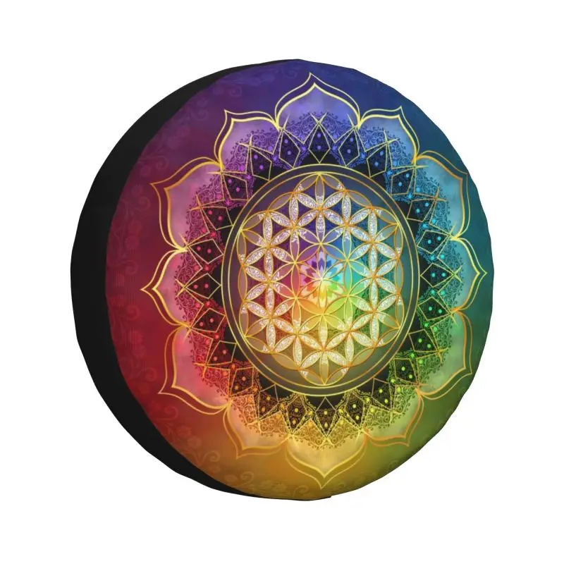 Rainbow Flower Of Life With Lotus Spare Wheel Cover for Jeep Honda 4x4 RV Custom Sacred Geometry Tire Protector 14