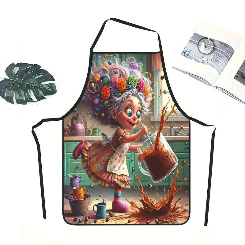 Cute Witch Cooking Kitchen Apron - Funny Fantasy Graphic Linen Look Chef Bib for Men Women Baking Gift Decor