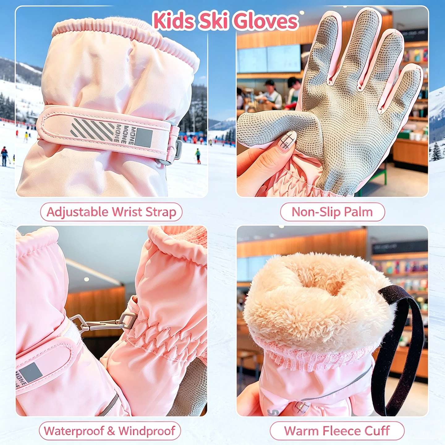 Winterhandschuhe für Kinder, wasserdicht, winddicht, für Mädchen und Jungen, mit dicker Fleece-Fütterung, Thermohandschuhe für Kinder, Outdoor-Schneehandschuhe für Sportaktivitäten. – Detail 2