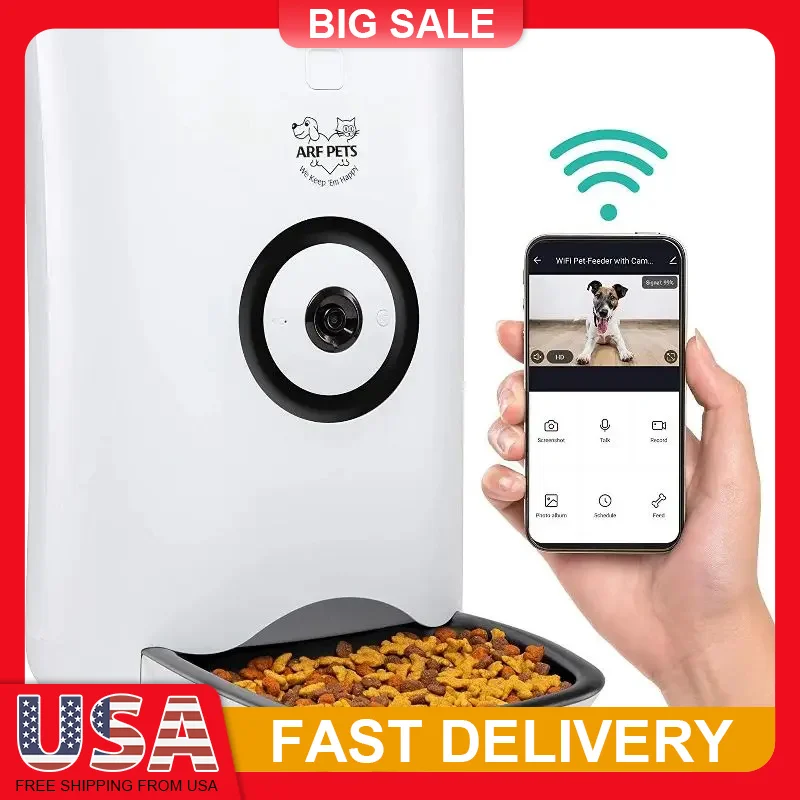 

Smart WiFi Pet Feeder with Camera Automatic Dog Cat Food Dispenser HD Video Recording Two Way Audio App Control Voice Message