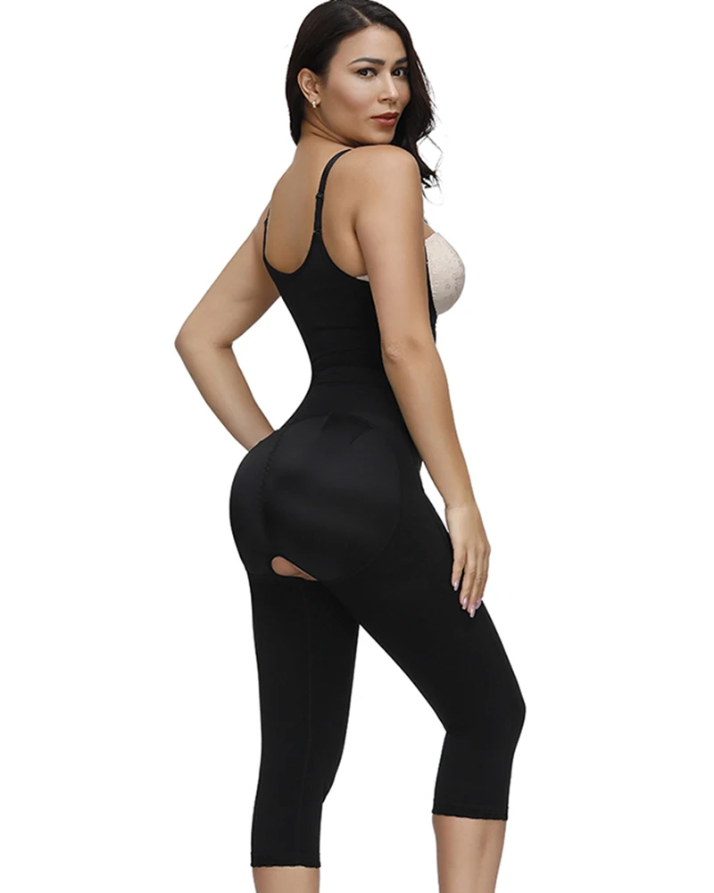 Women\'s Open Bust Tummy Control Shapewear High Bodysuits Thigh Trimmer Medium Length Pants Fajas Slimming Postpartum Girdle