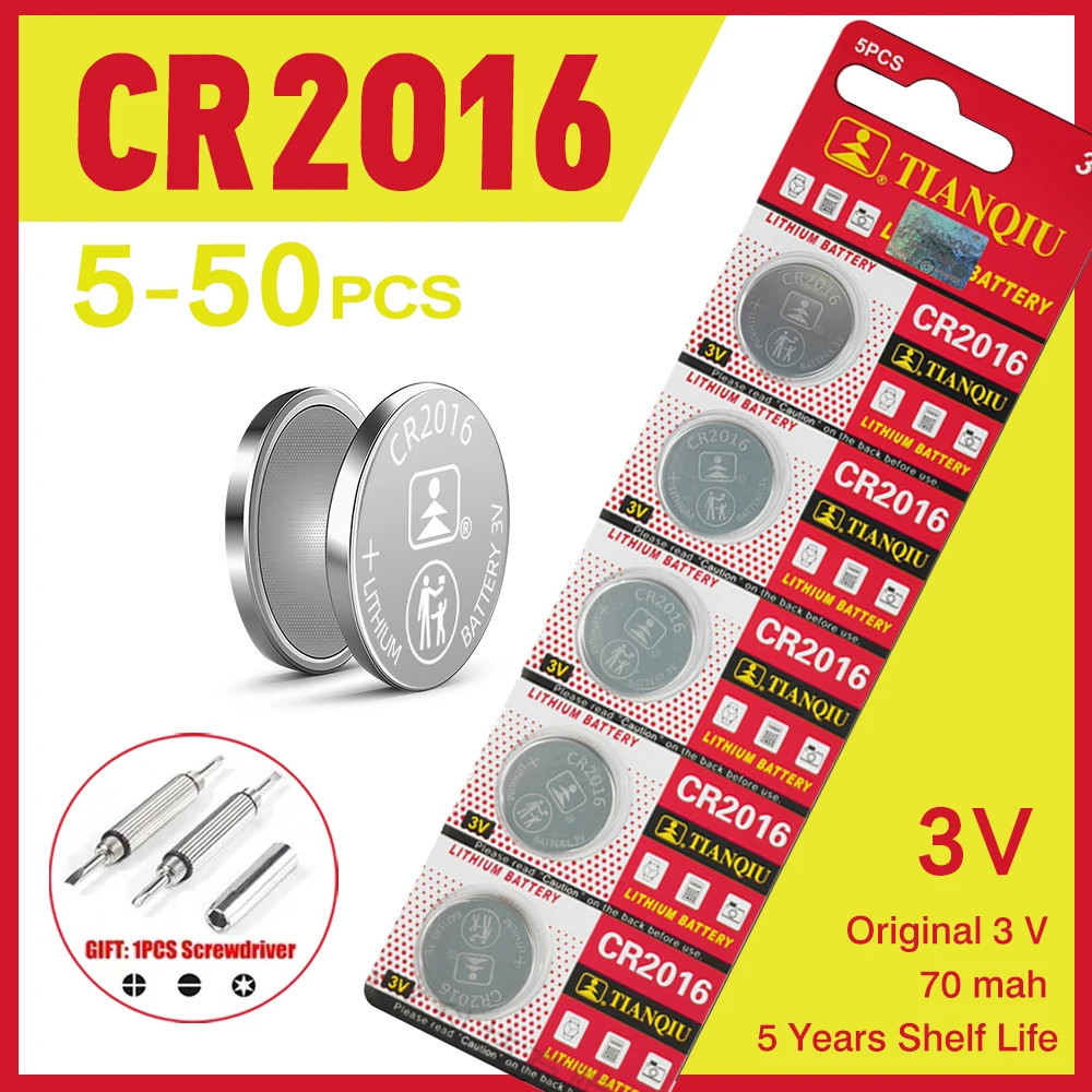 TIANQIU CR2016 بطارية ليثيوم زر BR2016 DL2016 LM2016 3V CR 2016 عملة خلية ساعة بطاريات لمشاهدة اللعب على مدار الساعة عن بعد