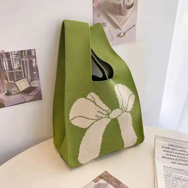 Women'S Knot Wrist Bag Handmade Knitted Bag Portable Mini Striped Tote Bucket Phone Bags Large Capacity Autumn Winter Handbags - Image 19