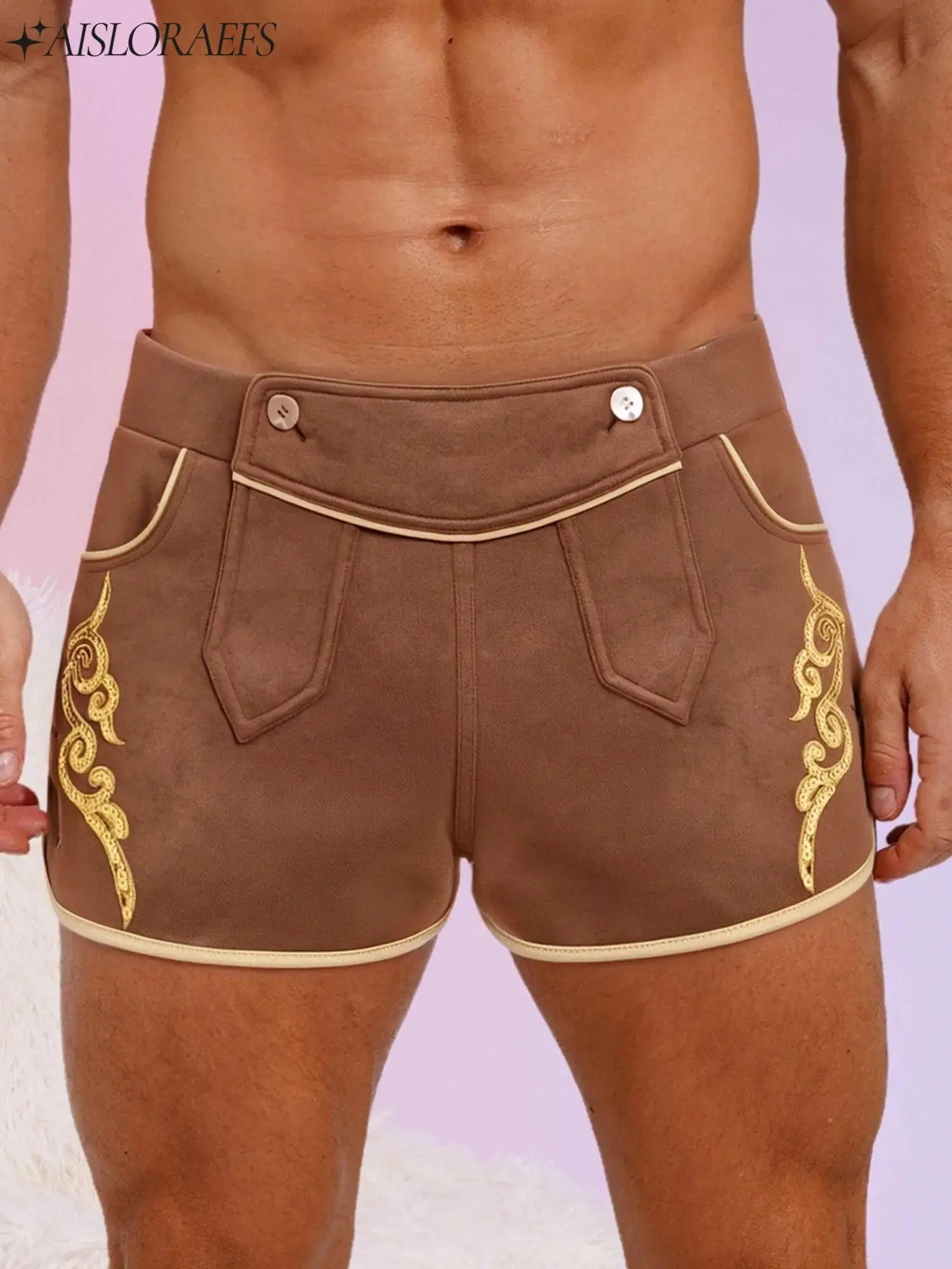 

Men's Retro German Oktoberfest Wrestling Shorts Halloween Carnival Cosplay Costume Buttons Sequined Embroidery Faux Suede Shorts