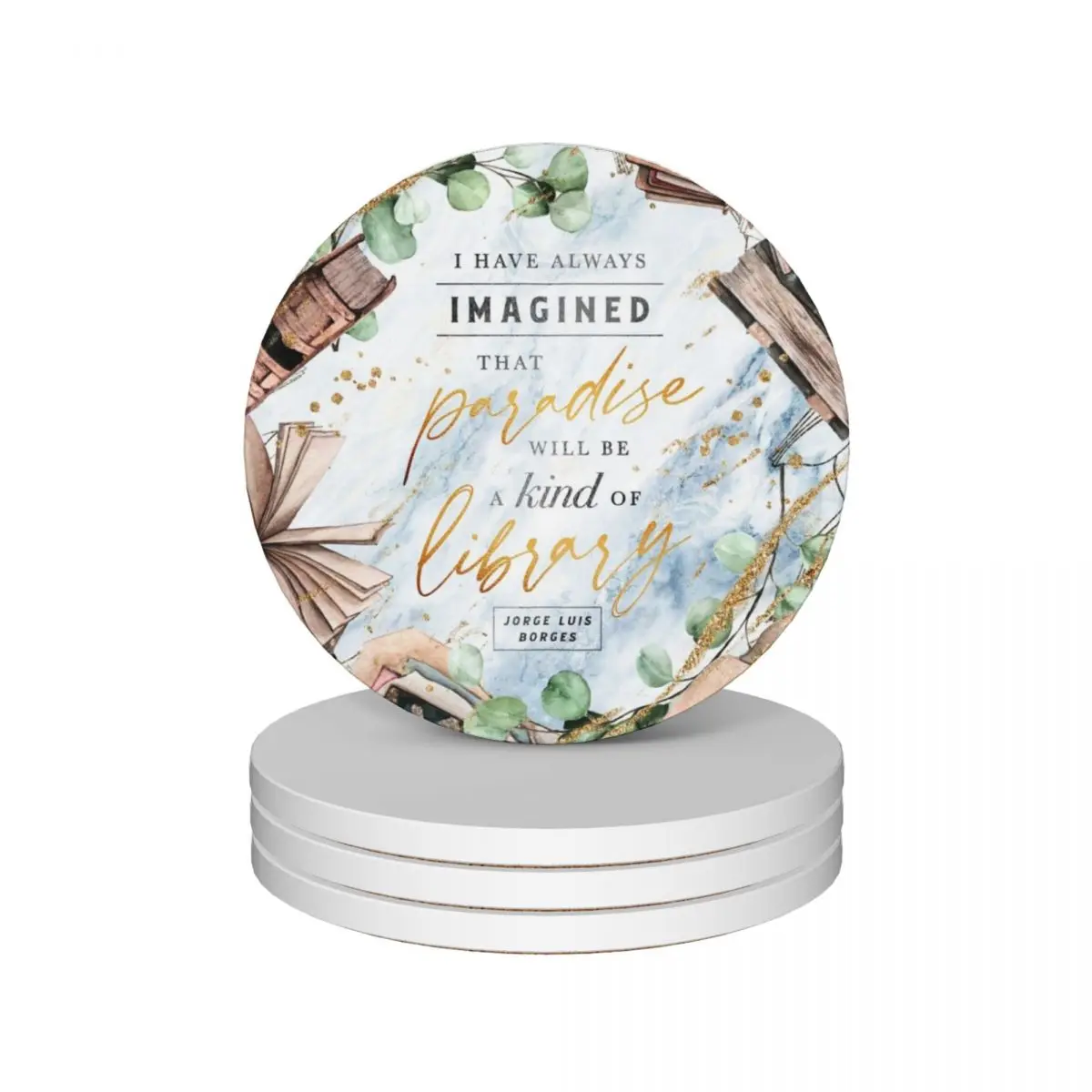 

Paradise library Ceramic Coasters (Set of 4) cup set cute Coasters