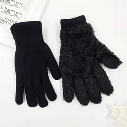 Pure Color Lamb Velvet Mittens Gloves Boys Girl Winter Gloves Soft Warm Black Double Layer Male Thickened Gloves