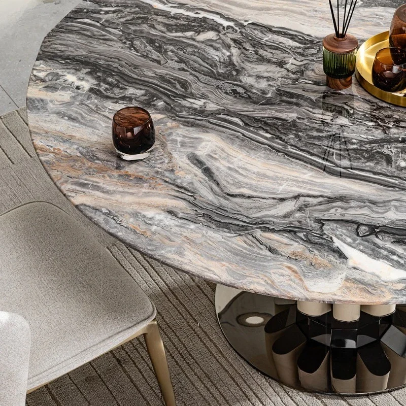 Italian light luxury dining table and chairs high-end round dining table marble round dining table set 5