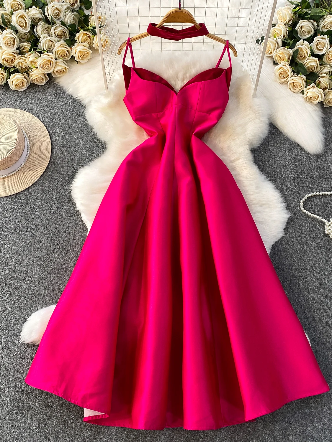 

Ele Long Evening Gown with Chest Pad And ter Ne Design Women's Slimming Puffy Skirt Sle Casual High Waist Dr