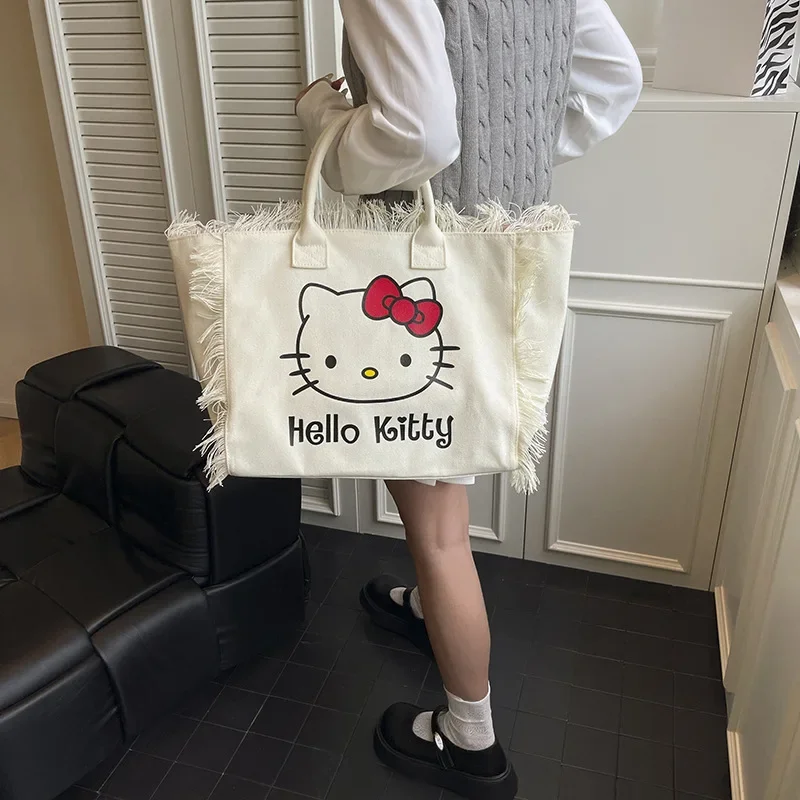 

Милая сумка через плечо Hello Kitty, холщовая сумка для девочек, новая кавайная универсальная модная портативная сумка на плечо большой вместимости