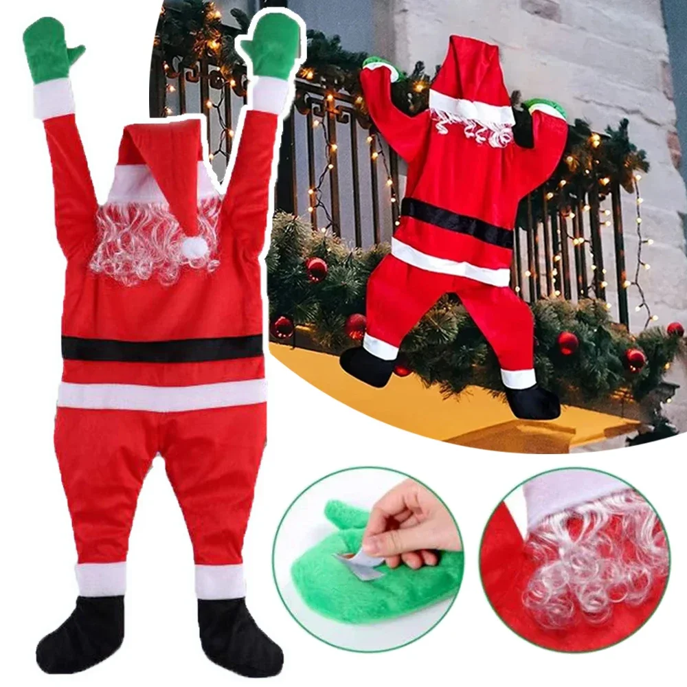 1PC Christmas Hanging Santa Claus Outdoor Decorations Large Climbing Santa Xmas for Outside Roof Window Balcony Xmas Decor