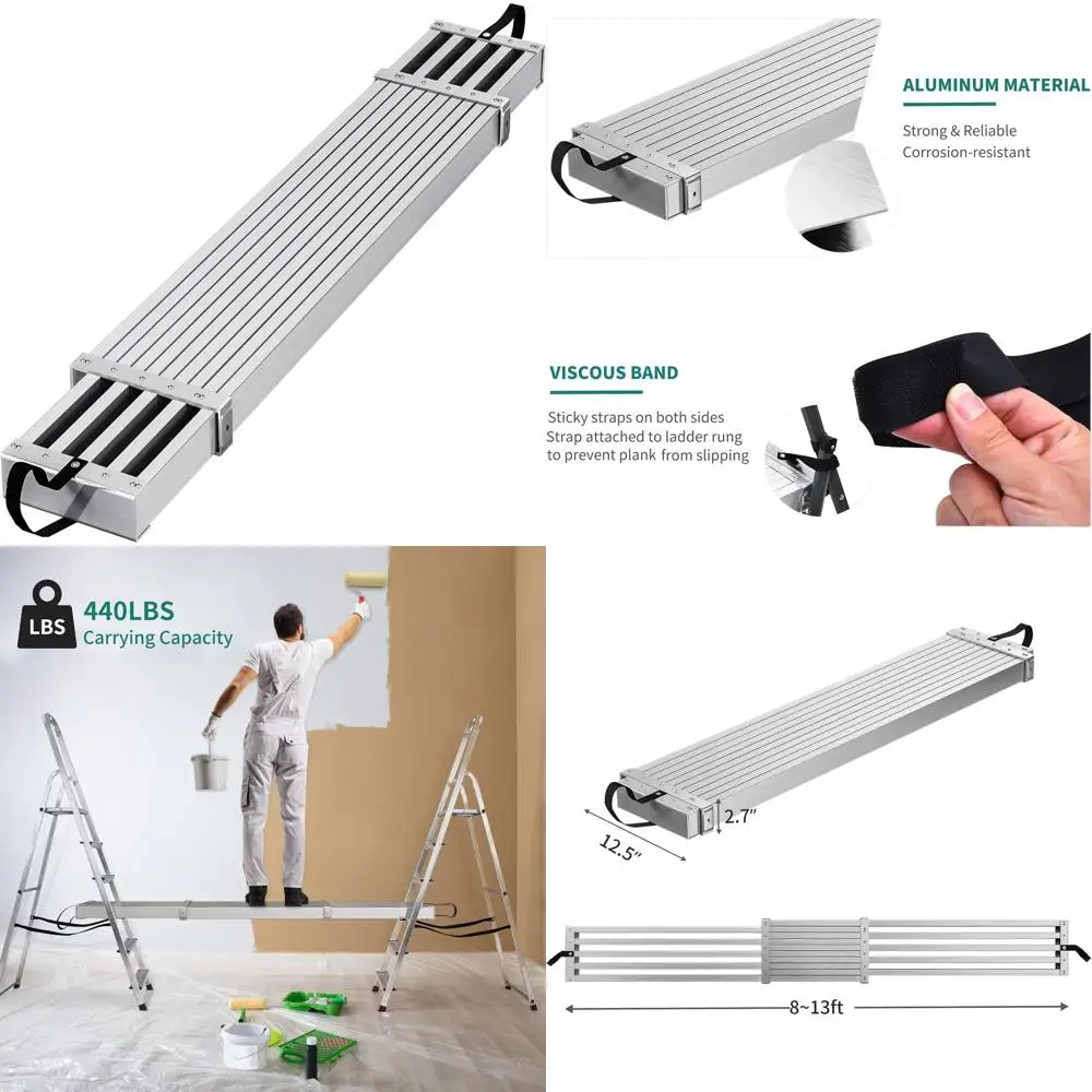 

Телескопическая доска YITAHOME 8–13 футов, алюминиевая рабочая доска, алюминиевая удлинительная доска емкостью 440 фунтов, алюминиевая доска для риса с