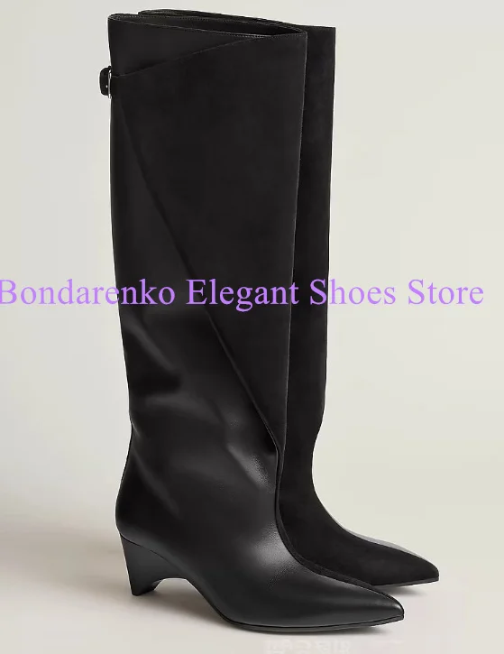 Brown Color Patchwork Spike Heels Lady Long Boots Sexy Pointed Toe Woman Knee High Boots Fashion Design Banquet Dress Shoes view 4