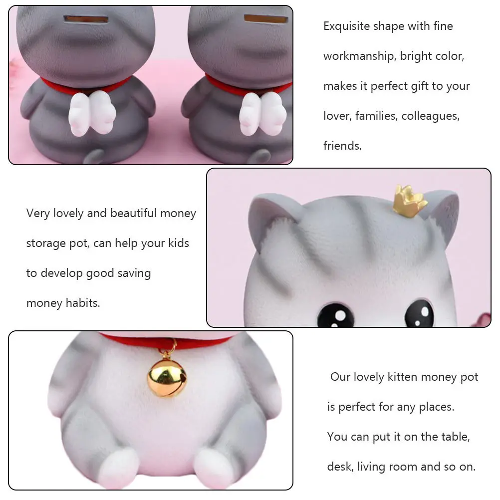 

Cute Kitten Money Pot Vinyl Storage Container Small Change Organizer Bright Color Perfect Gift for Children Kitten Saving Pot