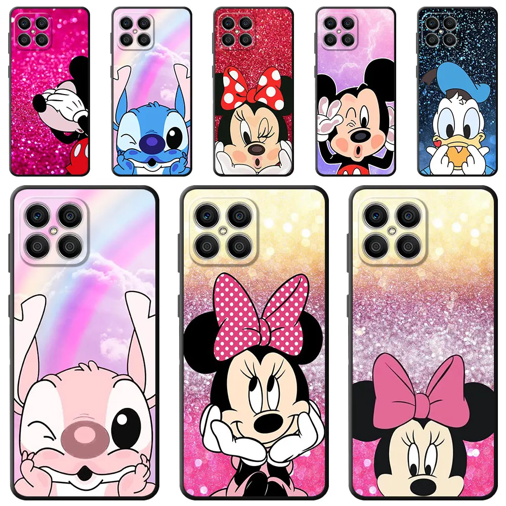 Mickey Minne Case For Honor X8 X8a 90 X9a 8X 70 50 20 Magic5 Pro 9X P60 P50 Black Soft Phone Funda