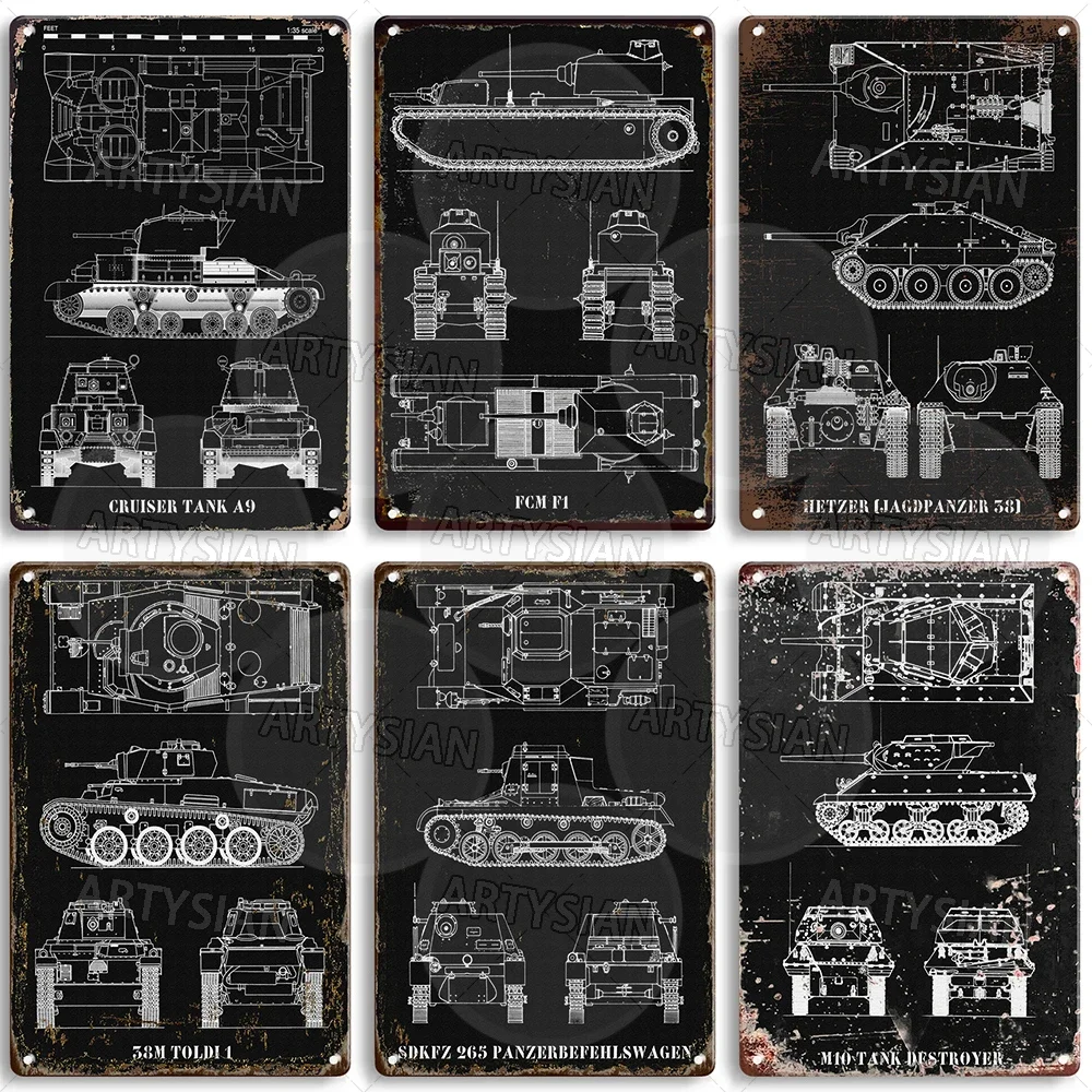 Tank Technical drawing Metal Sign Military Patent Plaque T-34/85 T-44 A34 Comet IS-2 Cromwell Tiger II Panther M26 Pershing T-10