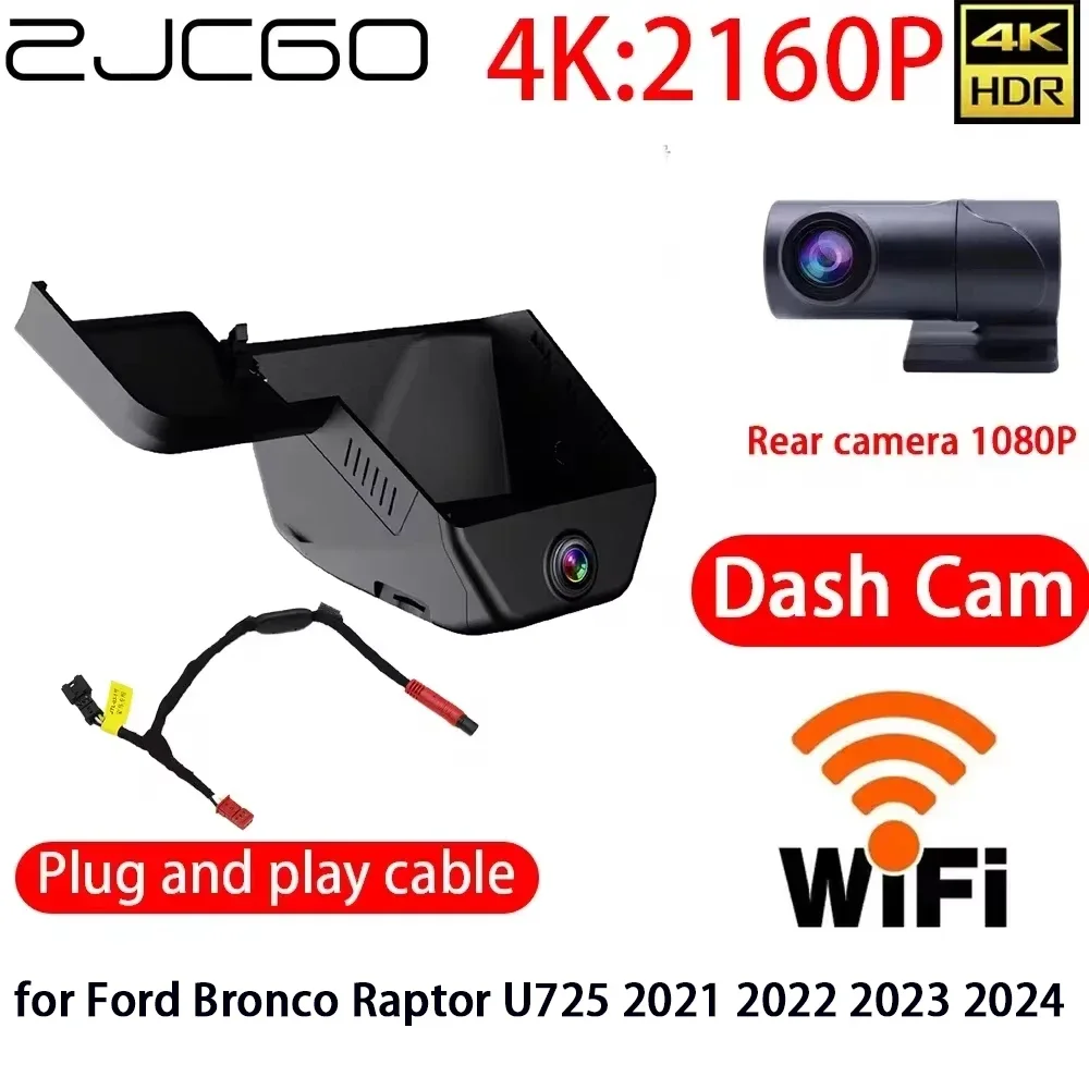 

ZJCGO 4K DVR Dash Cam Wifi Front Rear Camera 24h Monitor For Ford Bronco Raptor U725 2021 2022 2023 2024