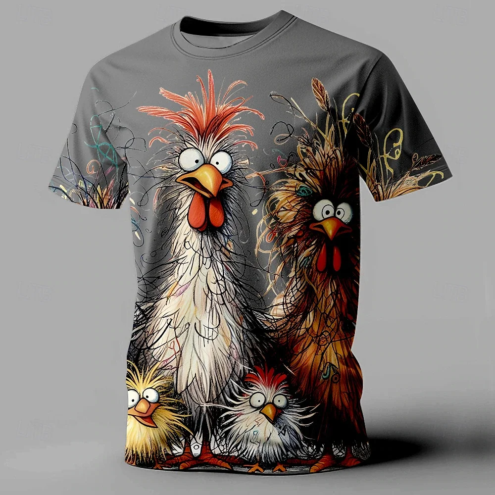 Funny Men's T Shirt Animal Chicken Print Summer Casual Short Sleeve Tee Street Fashion O-Neck Pullover Men's Oversized Clothing image 4