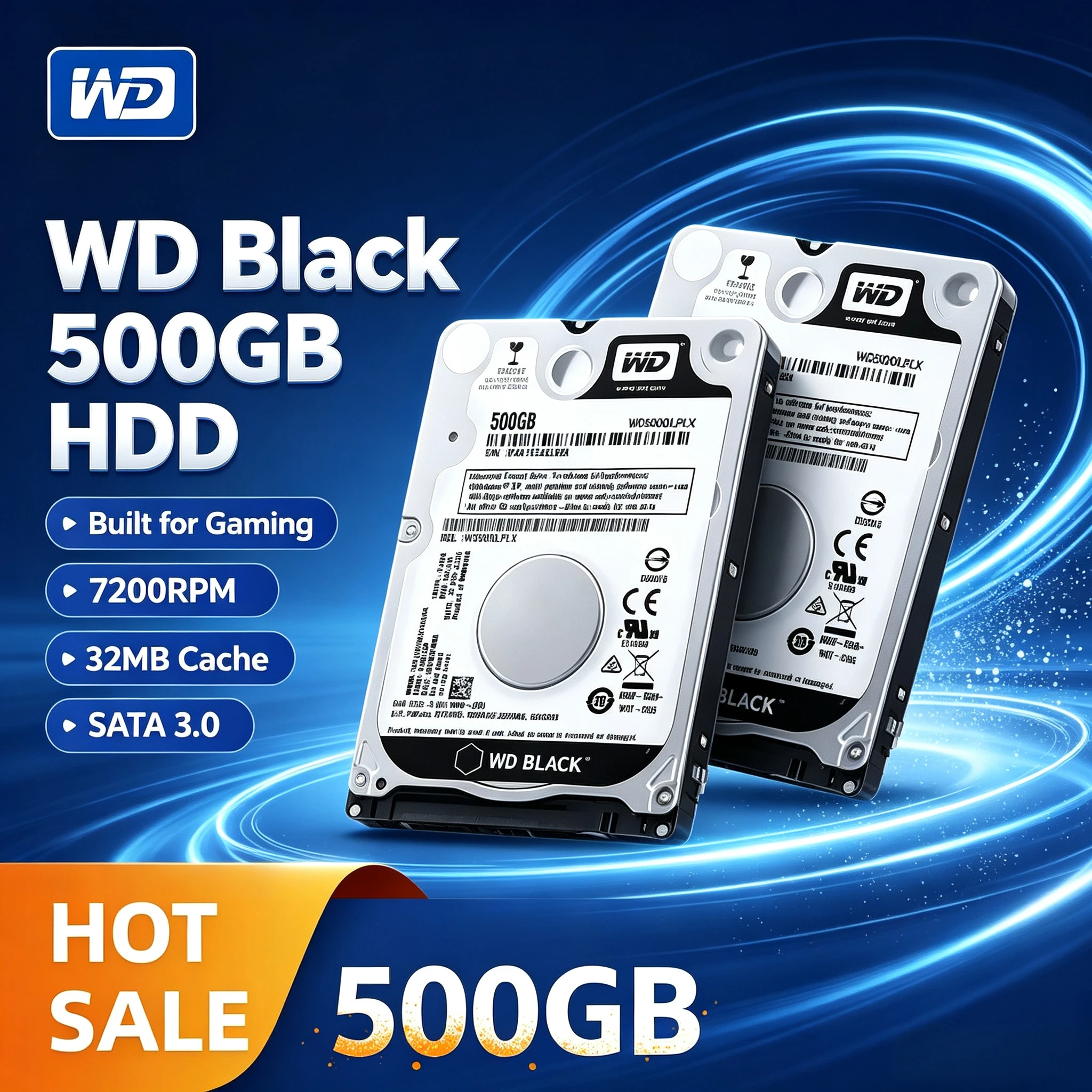 WD Black 2.5" SATA 500GB 3 Laptop Gaming HDD, 7200 RPM, CMR Technology, High-Performance & Durable for Notebook Gamers, Fast.