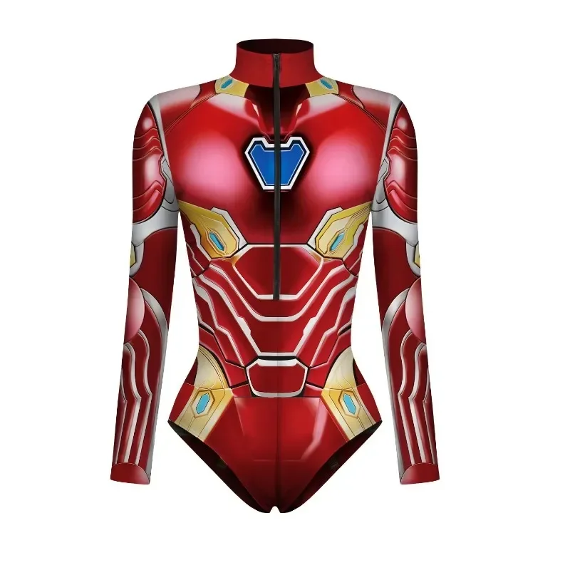 Cosplay Superhero Bodysuit for Women Men Spiderman Iron Man 3D Print Long Sleeve Swimsuit Adult Carnival Costume New