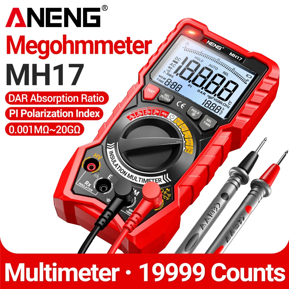 

2-in-1 High Voltage Car Multimeter ANENG MH17 Insulation Resistance Tester Circuit Check Megohmmeter PI/DAR Auto Repair Tool