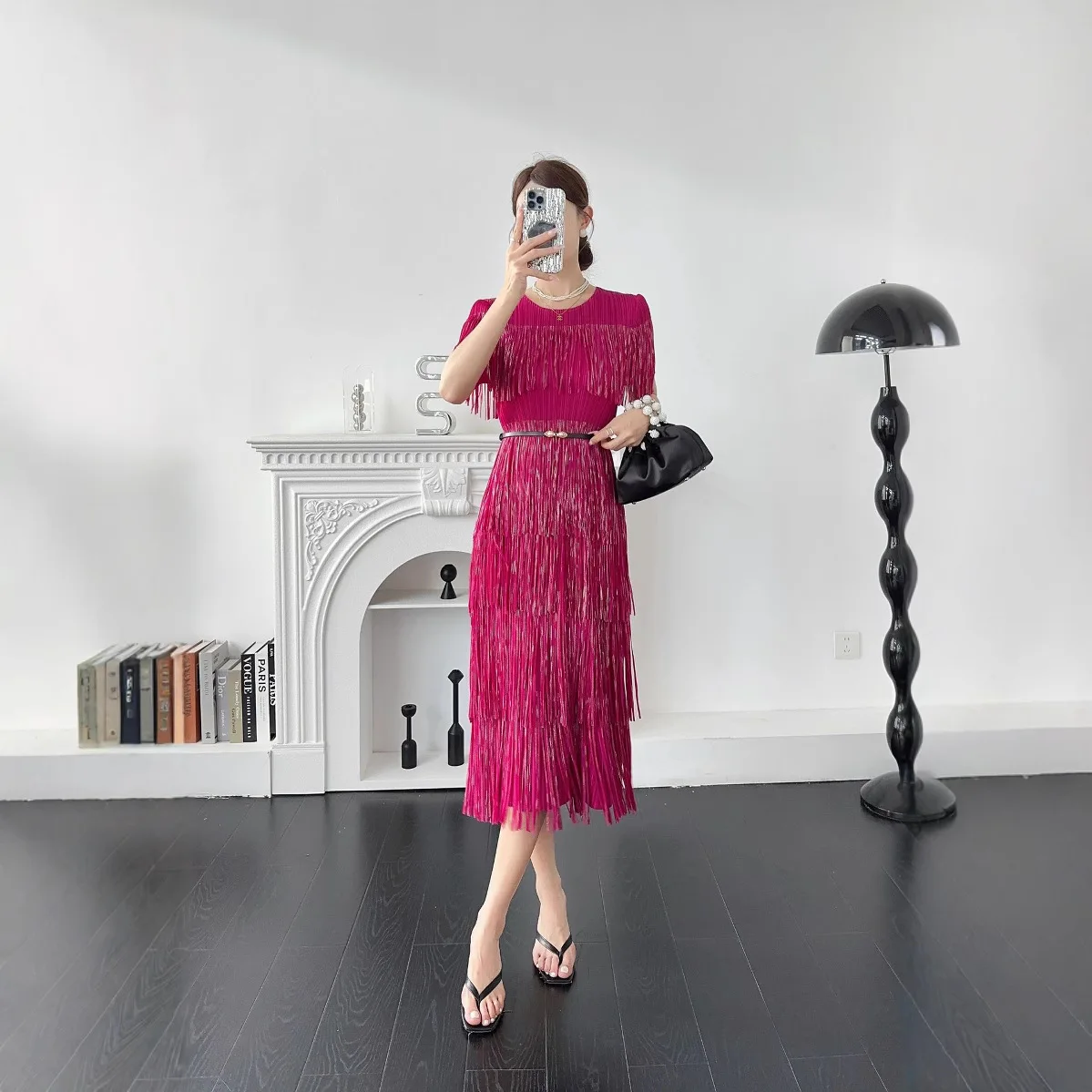 ISSEYS MIYAKES geplooide Europa en de Verenigde Staten kwastje korte mouwen jurk zomer nieuwe elegante losse dunne taart rok