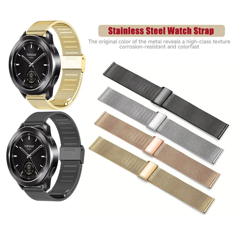 22mm Snap Button Milanese Stainless Steel Strap For XIAOMI Watch 5 S4 S3 S2 S1 Pro Sport Active