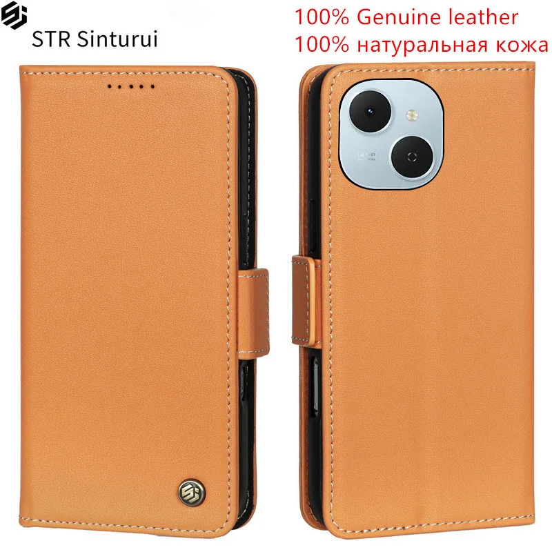 

STR Genuine Nappa grain leather card Slot Wallet Cover For Tecno Spark Slim 40C 40 30 Pro Pro+ Go 2 1 1S 30C 5G Flip phone Case