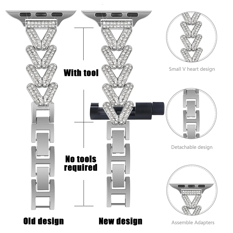 Diamond Metal Strap para Apple Watch, Bracelete para Cinto, Série iWatch 9, 8, 7, SE, 6 Ultra, 10, 46mm, 42mm, 41mm, 44 milímetros, 49 milímetros,