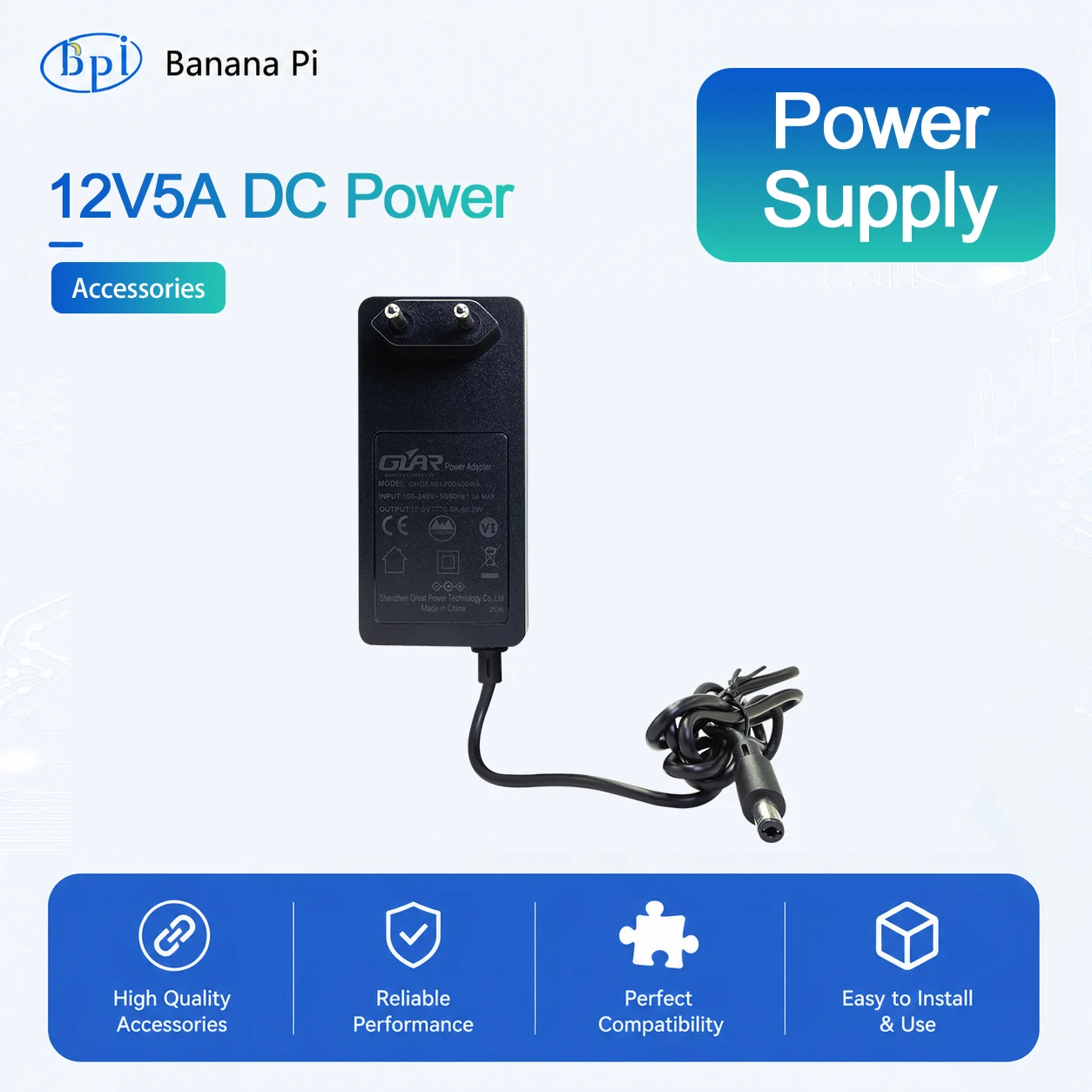 Banana Pi BPI 12V5A Power Supply Compatible with BPI-R4, R4 PRO High-quality  BPI Accessories