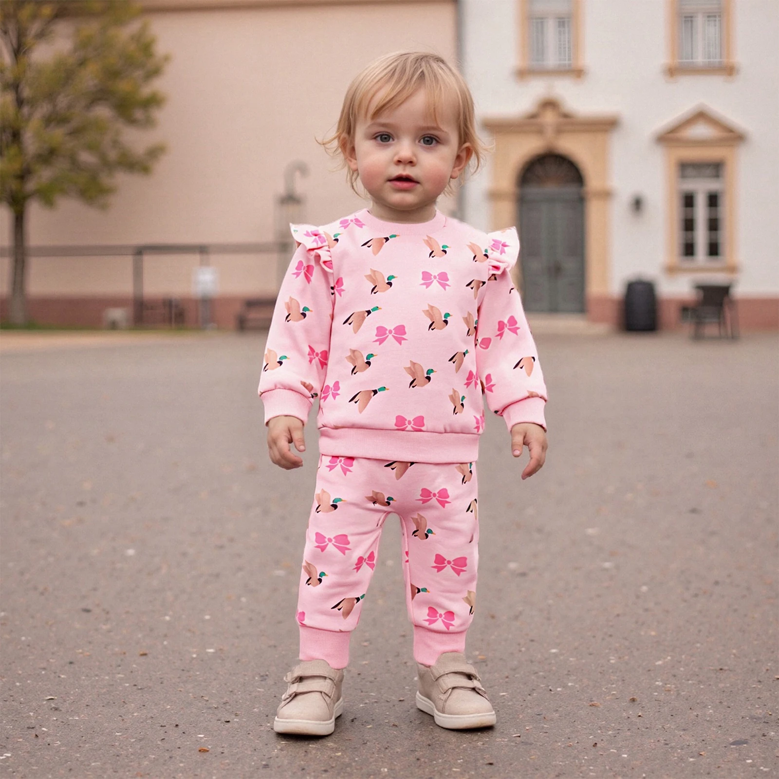 FOCUSNORM 0-3Y طفل رضيع الفتيات الخريف الملابس مجموعات وتتسابق بطة القوس طباعة طويلة الأكمام البلوز البلوز مرونة الخصر السراويل