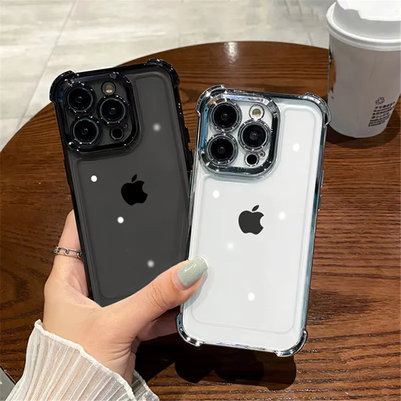 Luxury Purple Plating Clear Shockproof Phone Case For iPhone 14 13 16 15 Pro Max Plus XS XR X Four Corner Silicone Soft Cover
