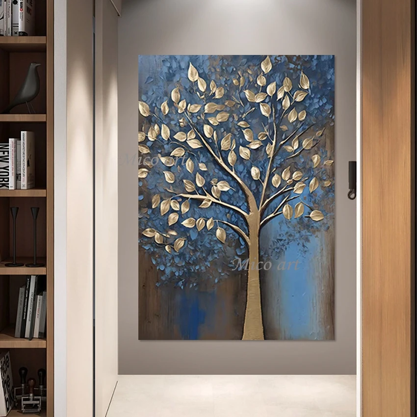 Abstract Tree Oil Paintings, Gold Foil Textured Art Wall, Canvas Handmade Design, Wholesale Of 3d Picture, Frameless Artwork