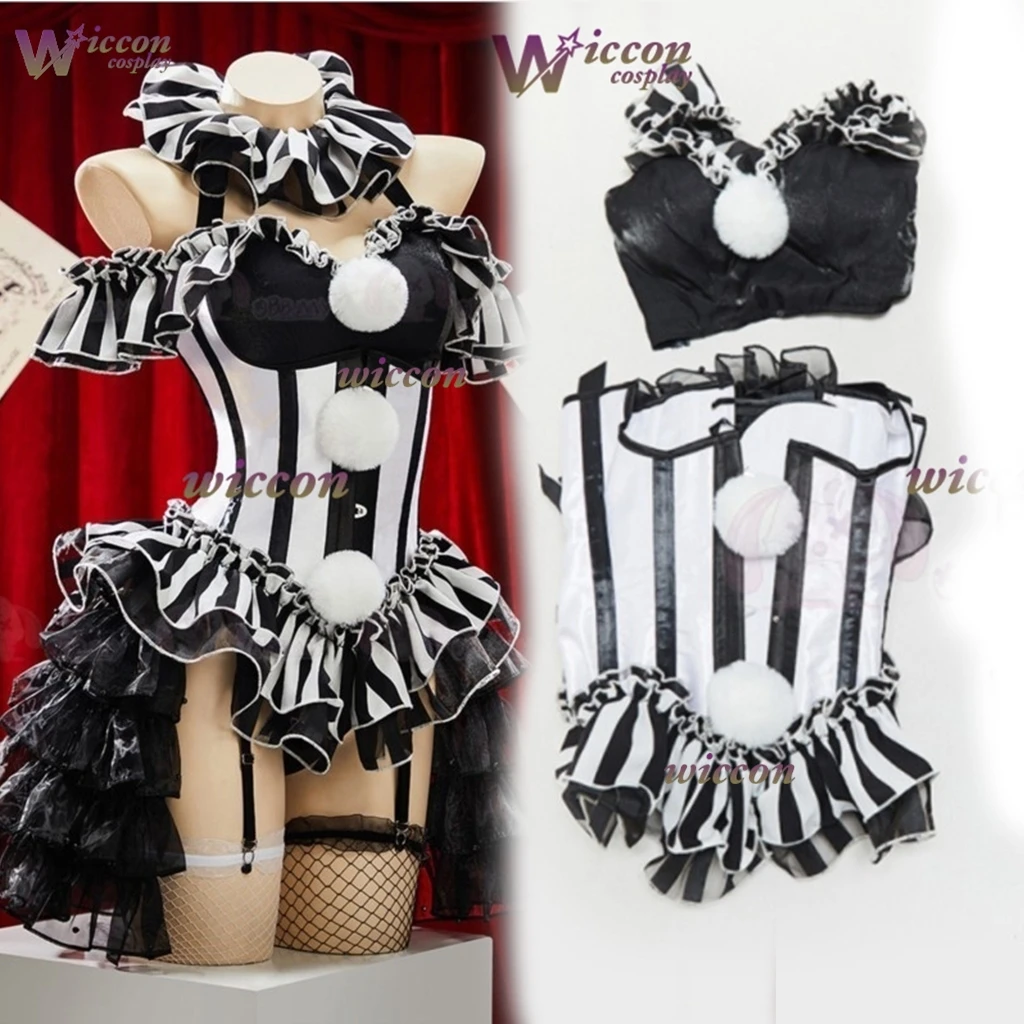 The Freak Circus Pierrot Original Striped Clown Gothic Dark Waist Cincher Mini Skirt Niche Design Corset Top Cosplay Costume Cos view 3
