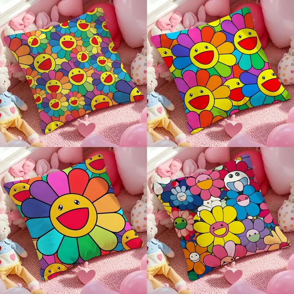 Smiling Flower Takashi Murakami Artwork Cushion Cover Pattern Printed Pillowcase Living Room Sofa Cushion Cover & Bedroom Decor