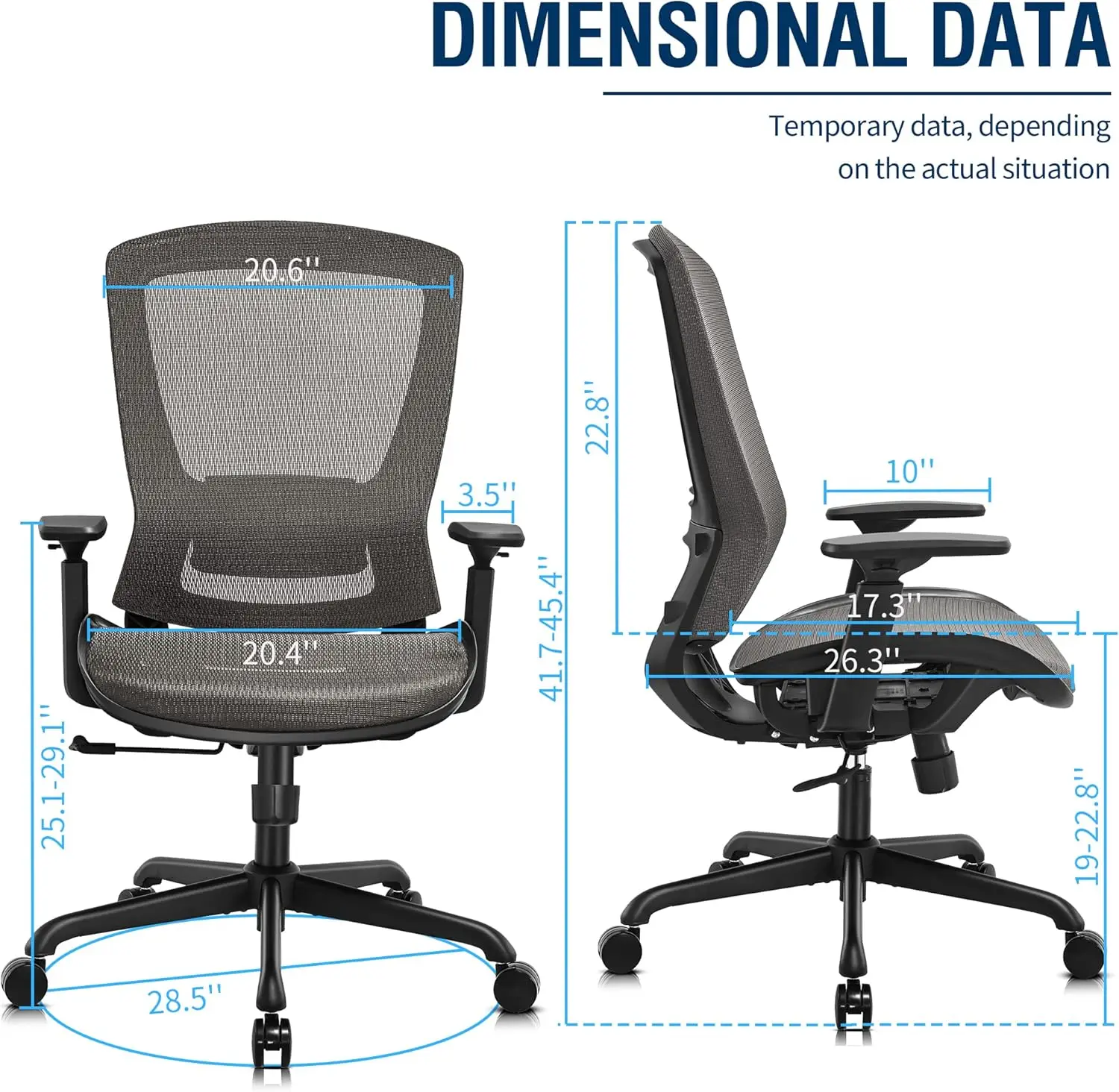 Chaise de Bureau Ergonomique avec Support Lombaire et Accoudoirs Réglables, Chaise Robuste avec Fonction d'Inclinaison, Large et Confortable