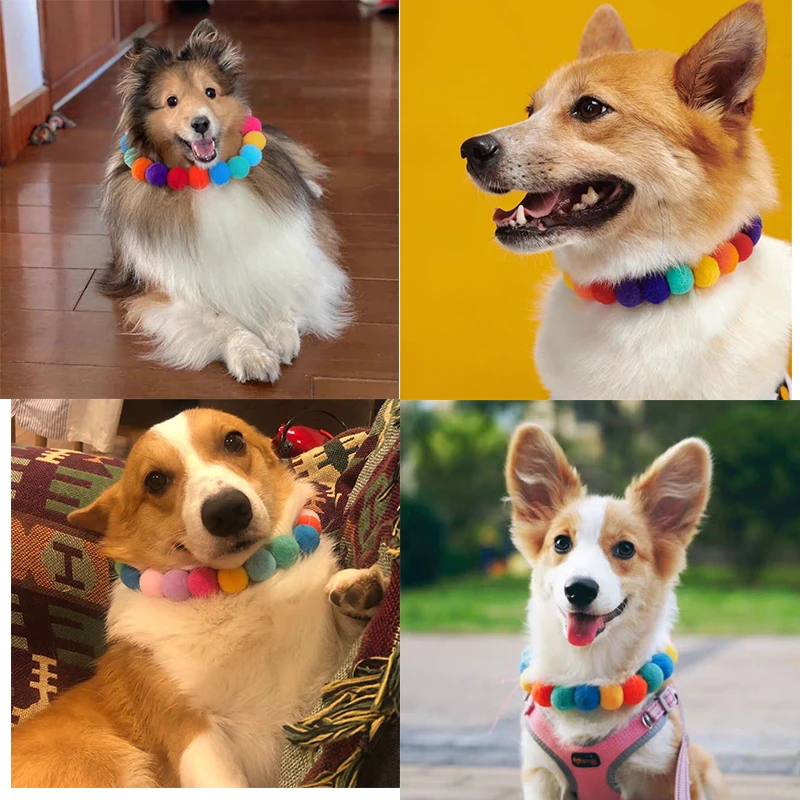 30pcs Pet Dog Ball Collar BowTies Colorful Collar Style Ball Necklace Dog Cat Bowties Neckties Pet Grooming Accessories