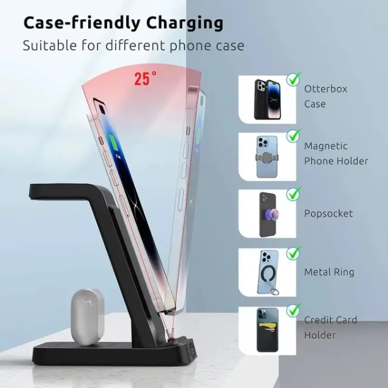 Fast Charging 3 in 1 Wireless Charger Stand 15W For iPhone Apple Watch AirPods Desktop Office Home Use Mini Pro Travel Universal