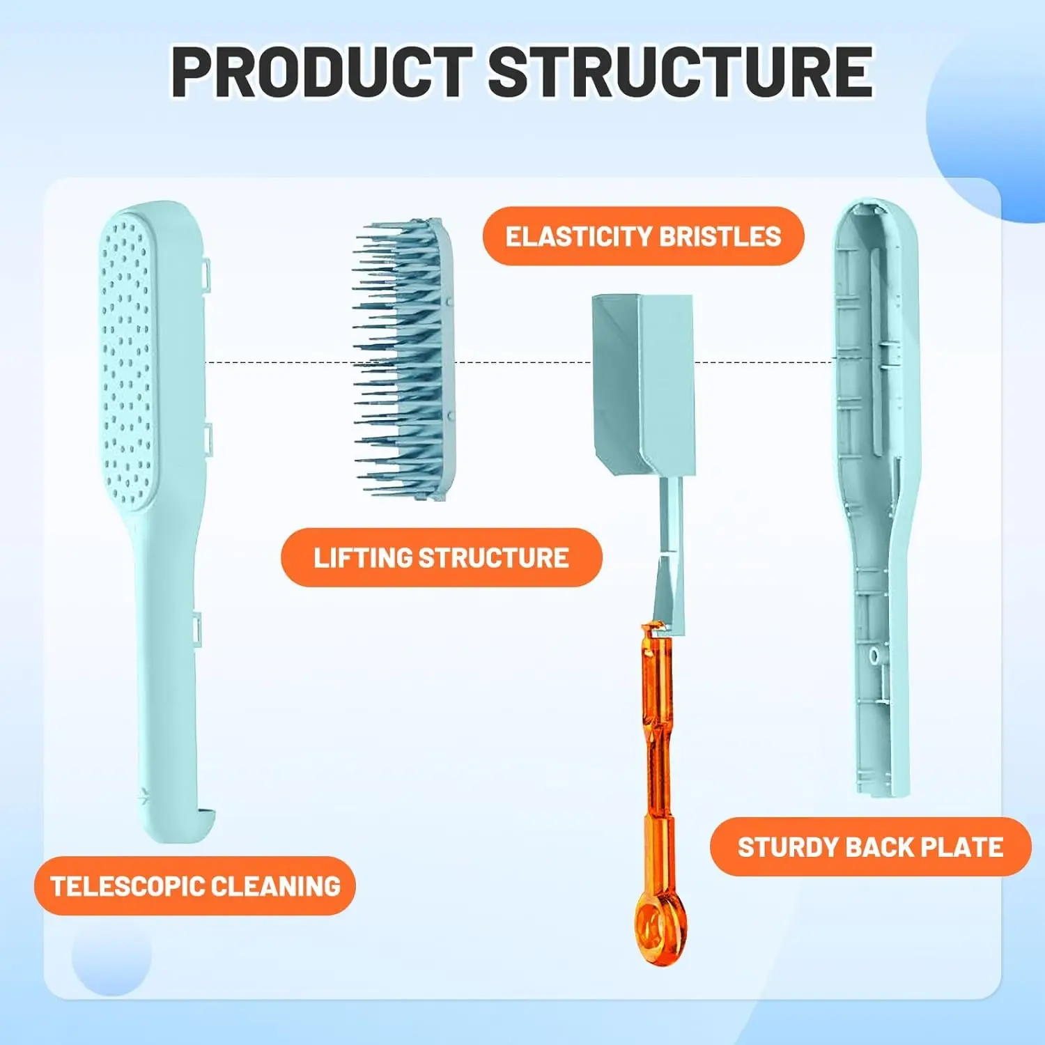 Self-cleaning hairbrush, one-pull massage brush, retractable rotating lifting self-cleaning hairbrushSafety airbag massage brush