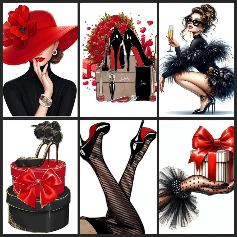 

Girls Night Out Art Diamond Mosaic Painting Red and Black Art High Heels New Embroidery Picture of Rhinestones DIY Home Decor