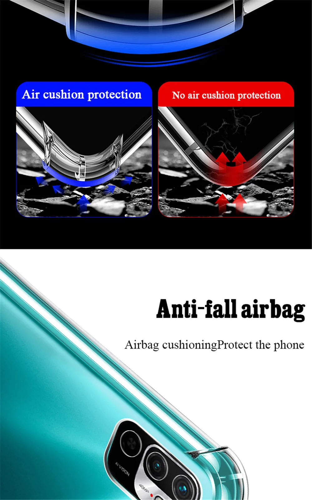 Airbag stoßfeste transparente Hülle für Xiaomi Redmi Note 10 10T 11 Pro 10S 11s 9 9S 8 8T 7 6 5 Pro klare Soft Cover – Detail 3