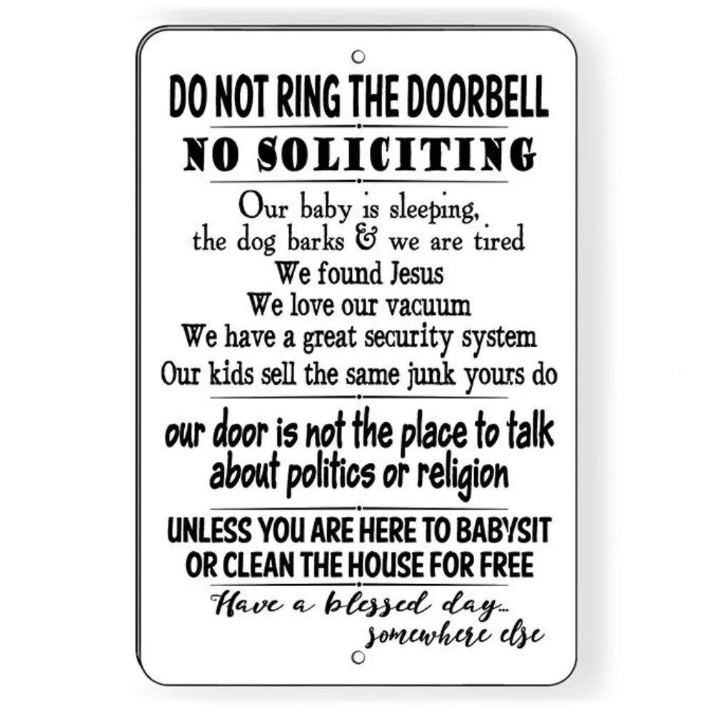 Do Not Ring Bell No Soliciting Sign Baby Sleeping Funny Warning Strictly