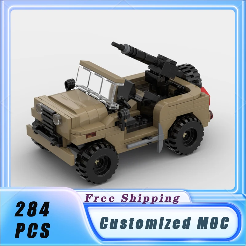 Speed Car Series MOC US Military 1968 8-width Jeep M151 Desert Color Support Vehicle Block Assembly Model Children's Toy Gift