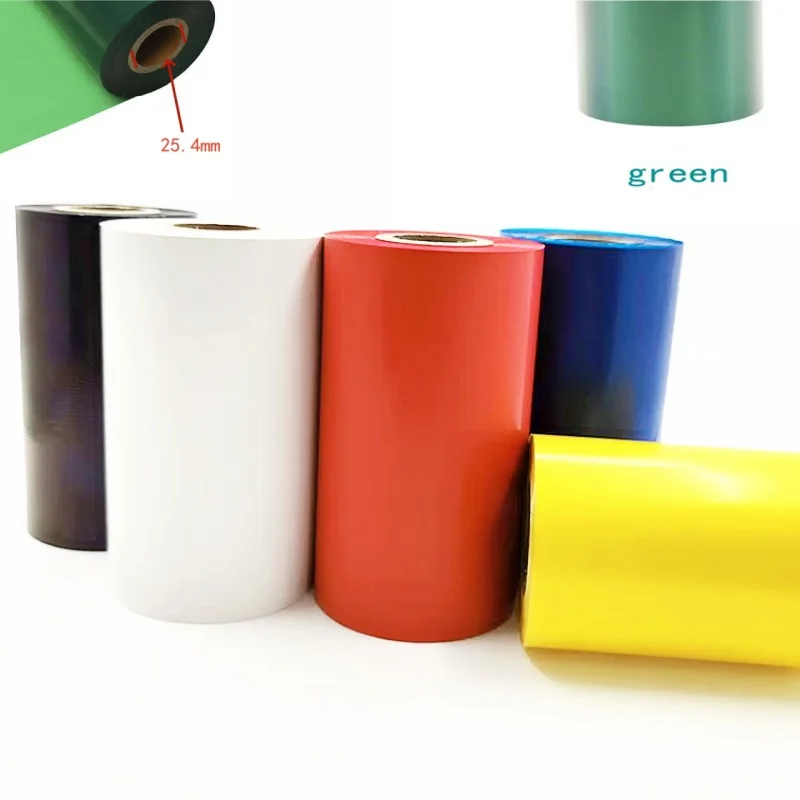 

blue ribbon 110*300 barcode ribbon mixed base carbon ribbon red/yellow, Pressure sensitivity copperplate self-adhesive printing